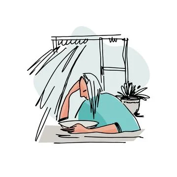 Illustration about the problem of eating disorder - using sketch technique Illustrazione stock