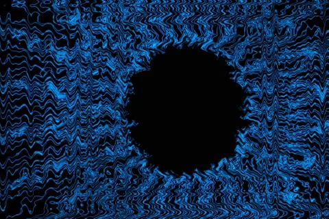 Illustration with abstract blue wavy patterns with a black circle in the midd Stock Illustration