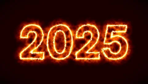 Illustration of an abstract fire with the year 2025 - represents the new year. Stock Illustration