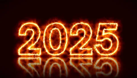 Illustration of an abstract fire with the year 2025 - represents the new year. Stock Illustration