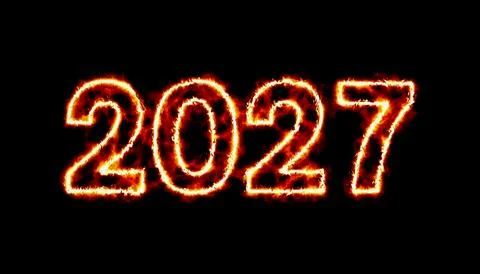 Illustration of an abstract fire with the year 2027 - represents the new year Stock Illustration