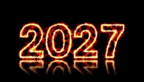 Illustration of an abstract fire with the year 2027 - represents the new year. Stock Illustration