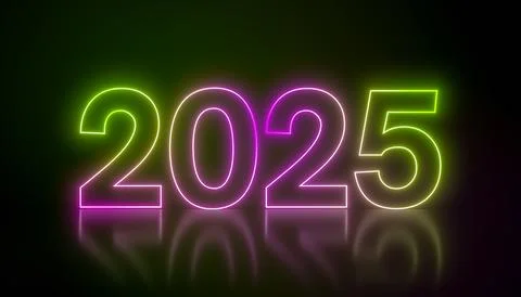 Illustration of abstract neon lights with the numbers 2025. Stock Illustration
