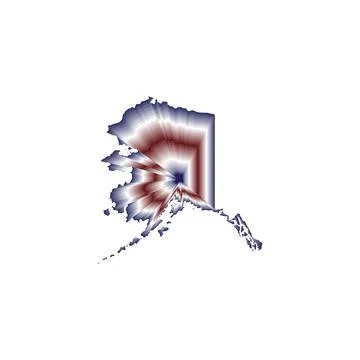 Illustration of the Alaska State map with red, blue and white color gradients Stock Illustration