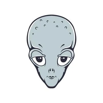 Illustration of alien head in engraving style. Design element for emblem, p.. Stock Illustration