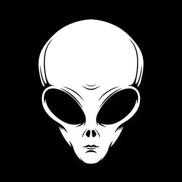 Illustration of alien head in engraving style. Design element for emblem, p.. Stock Illustration