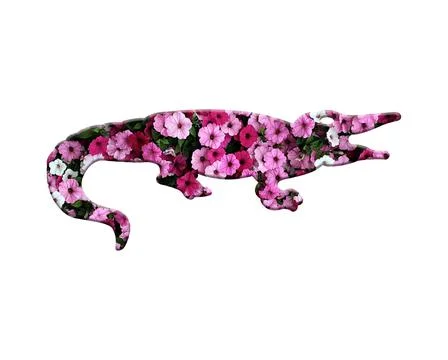 Illustration of an alligator in a floral pattern on a white background Stock Illustration