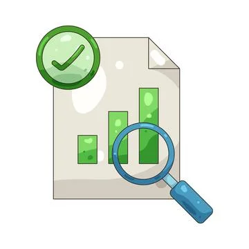 Illustration of analytics report with a checkmark 스톡 일러스트
