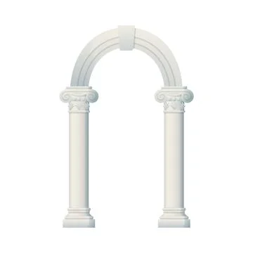 Illustration of an ancient arched column in gray color on an isolated background Illustrazione stock