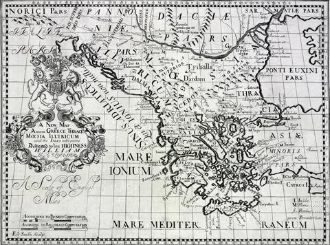 Illustration of the ancient map of Ancient Greece and Thrac Stock Illustration