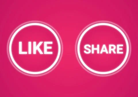 Illustration of a Like and Share concept with two circles on a pink 스톡 일러스트