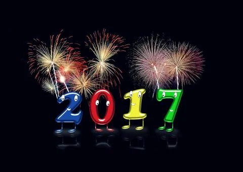 Illustration of animated 2017 numerals with fireworks Stock Illustration