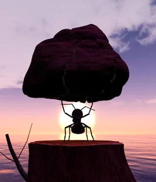 Illustration of ant lifting a rock Stock Illustration