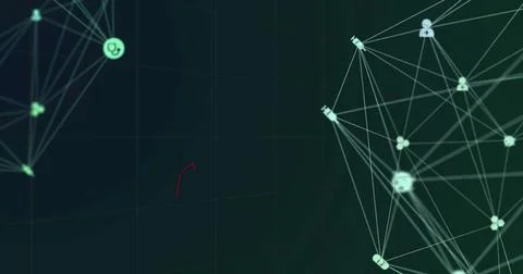 Illustration of application icons connected with lines over abstract background, Illustrazione stock