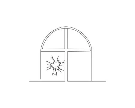 An illustration of an arched window divided into four sections by a cross. Stock Illustration