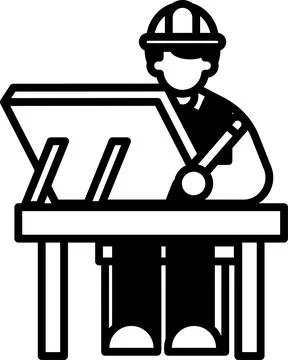 Illustration of an architect with a drafting table in line style. 库存插图