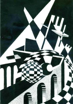 Illustration of an architectural abstract composition. Stock Illustration