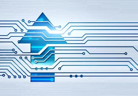 Illustration of up arrow on circuit microchip background Illustrazione stock