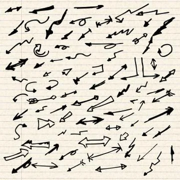 Illustration of arrows on sheet of lined paper Stock Illustration
