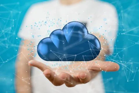 An illustration of Artificial Intelligence cloud technology in hands of a bus 스톡 사진