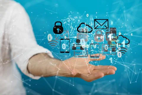 An illustration of Artificial Intelligence cloud technology in hands of a bus Stock Photos