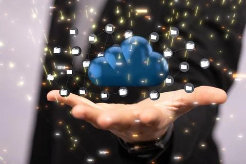 An illustration of Artificial Intelligence cloud technology in hands of a bus Stock Photos