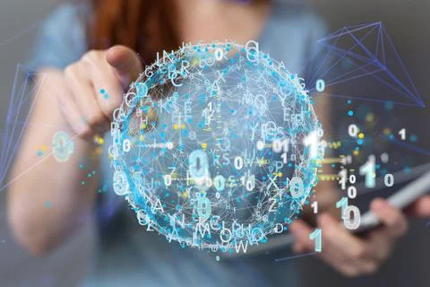 An illustration of Artificial Intelligence cloud technology in hands of a bus Foto stock
