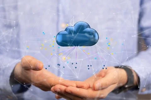 An illustration of Artificial Intelligence cloud technology in hands of a bus Stock Photos