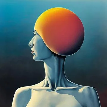 Illustration of artificial intelligence, head with a big brain, futuristic... Stockfoto's