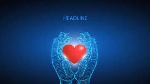Illustration of artificial intelligence holding a human heart in hand. Science Stock Illustration