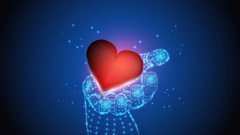 Illustration of artificial intelligence holding a human heart in hand. Science Stock Illustration