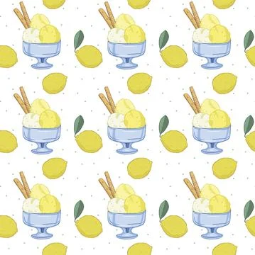 Illustration of aseamless pattern hand drawing lemon Ice cream and lemons Stock Illustration