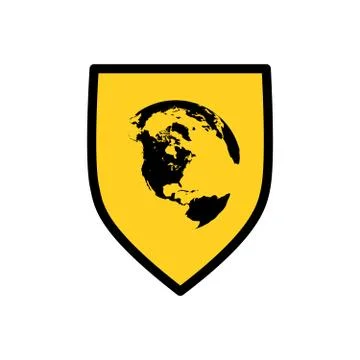 Illustration of ashield icon with a world globe, Vector illustration isolated Stock Illustration
