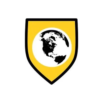 Illustration of ashield icon with a world globe, Vector illustration isolated Stock Illustration