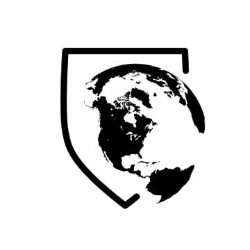 Illustration of ashield icon with a world globe, Vector illustration isolated Illustrazione stock