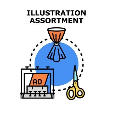 Illustration assortment showcasing advertising creativity tools Stockillustratie