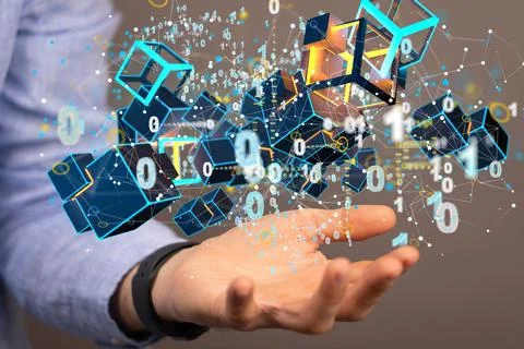 An Illustration of Augmented Analytics Data cloud storage network Stock Photos