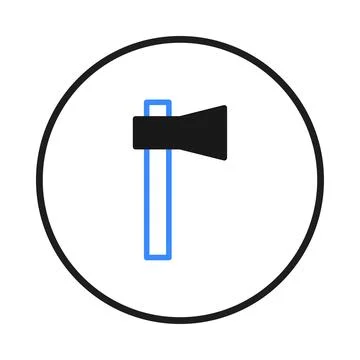 Illustration of an axe with a blue handle inside a circle on a white backgr.. Illustration