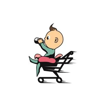 Illustration of baby riding the trolley Stock Illustration
