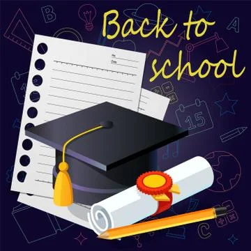 Illustration back to school background with school supplies and headdress. Stock Illustration