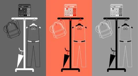 Illustration. Back to school. Backpack and a school uniform of a student boy 스톡 일러스트
