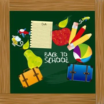 Illustration back to school, with school elements on board, vector Illustrazione stock