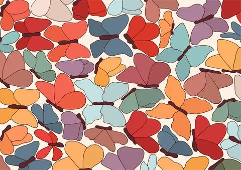 Illustration background or backdrop with many hand drawn colorful butterflies Stock Illustration