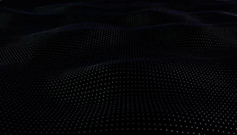 Illustration background of particles on surface with waves. 3D Illustration of Stock-Illustration