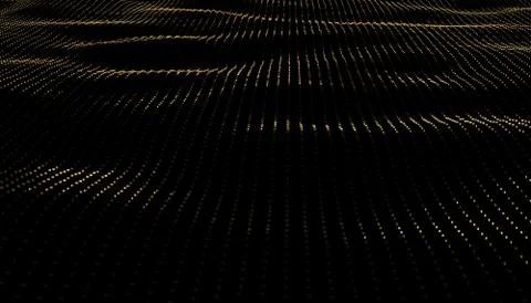 Illustration background of particles on surface with waves. 3D render of 스톡 일러스트