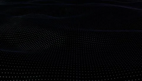 Illustration background of particles on surface with waves. 3D Illustration of Illustrazione stock