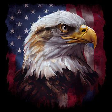 Illustration of a Bald eagle portrait on the flag of USA Stock Illustration