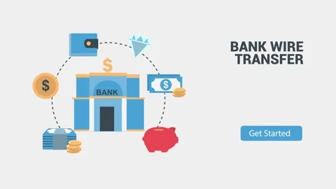 Illustration of Bank Wire Transfer Process with Finance Symbols Stock Footage 341922506