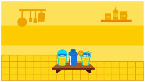 Illustration of a bar counter with drinks in flat design style. Stock Illustration