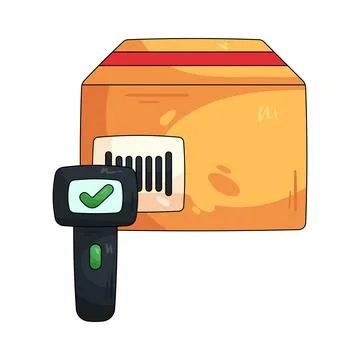 Illustration of barcode scanner scanning package Stock Illustration